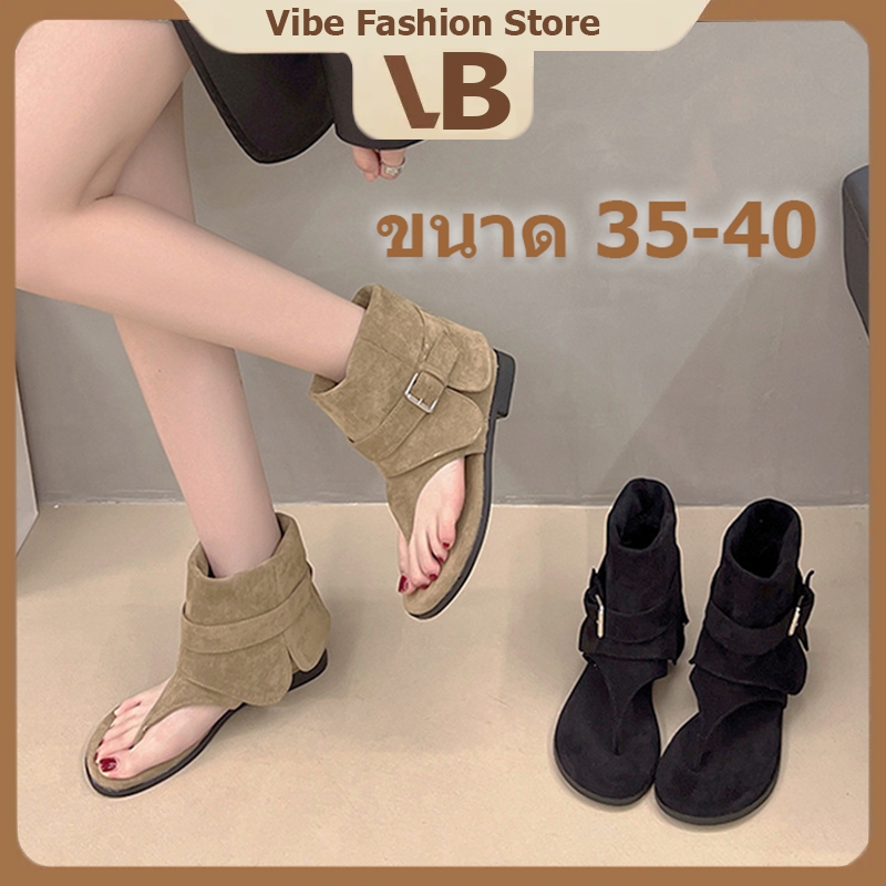 Vibe รองเท้าแตะสไตล์โรมันแบบถอดได้  Flip-Flops หนังนุ่ม ทรงวินเทจ แฟชั่นสวมใส่สบาย เหมาะสำหรับใช้งานกลางแจ้ง