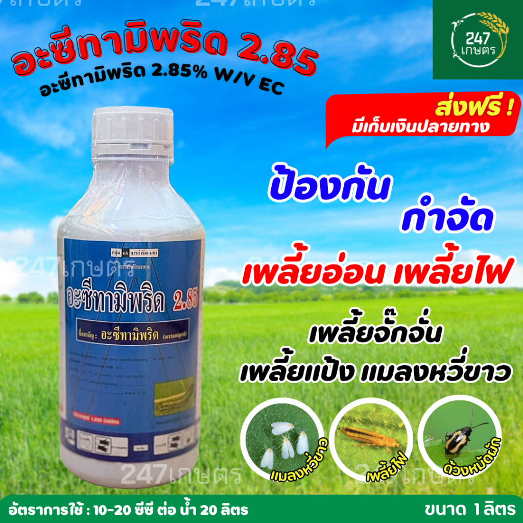 อะซีทามิพริด ขนาด 1 ลิตร ยาเย็น ป้องกันกำจัดเพลี้ยอ่อน เพลี้ยไฟ เพลี้ยจักจั่น เพลี้ยแป้ง เพลี้ยหอย และแมลงหวี่ขาว