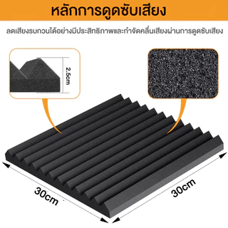 1 แพ็ค12แผ่น แผ่นเก็บเสียง 30x30x2.5cm เซนติเมตรอะคูสติกโฟม ที่เก็บเสียงห้อง ทนไฟ กันน้ำ กันความร้อน