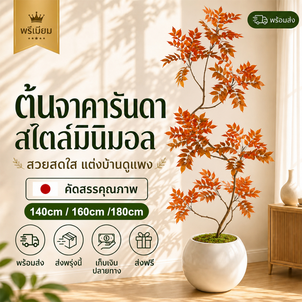 พบกับความสวยงาม🌿ต้นไม้ปลอมใหญ่ แดดจัดไม่ลดลงสี 140/160/180/200CMไม่ต้องบำรุงรักษา ต้นไม้เทียม