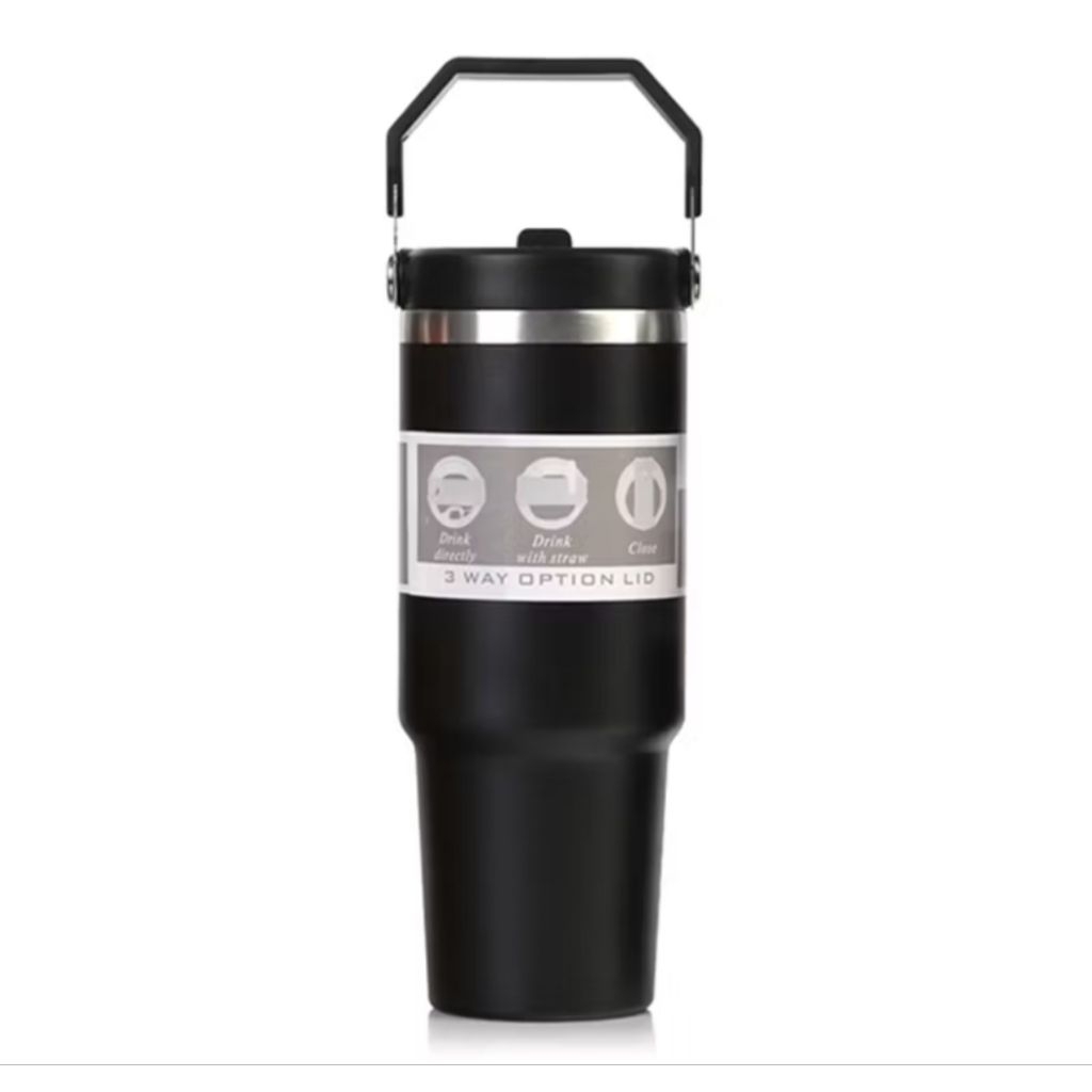 แก้วเก็บความเย็นสีดำหูหิ้ว890ml กล่องแก้วยับเยินหน่อยนะครับ คละยี่ห้อคละกล่องอาจไม่เหมือนกัน