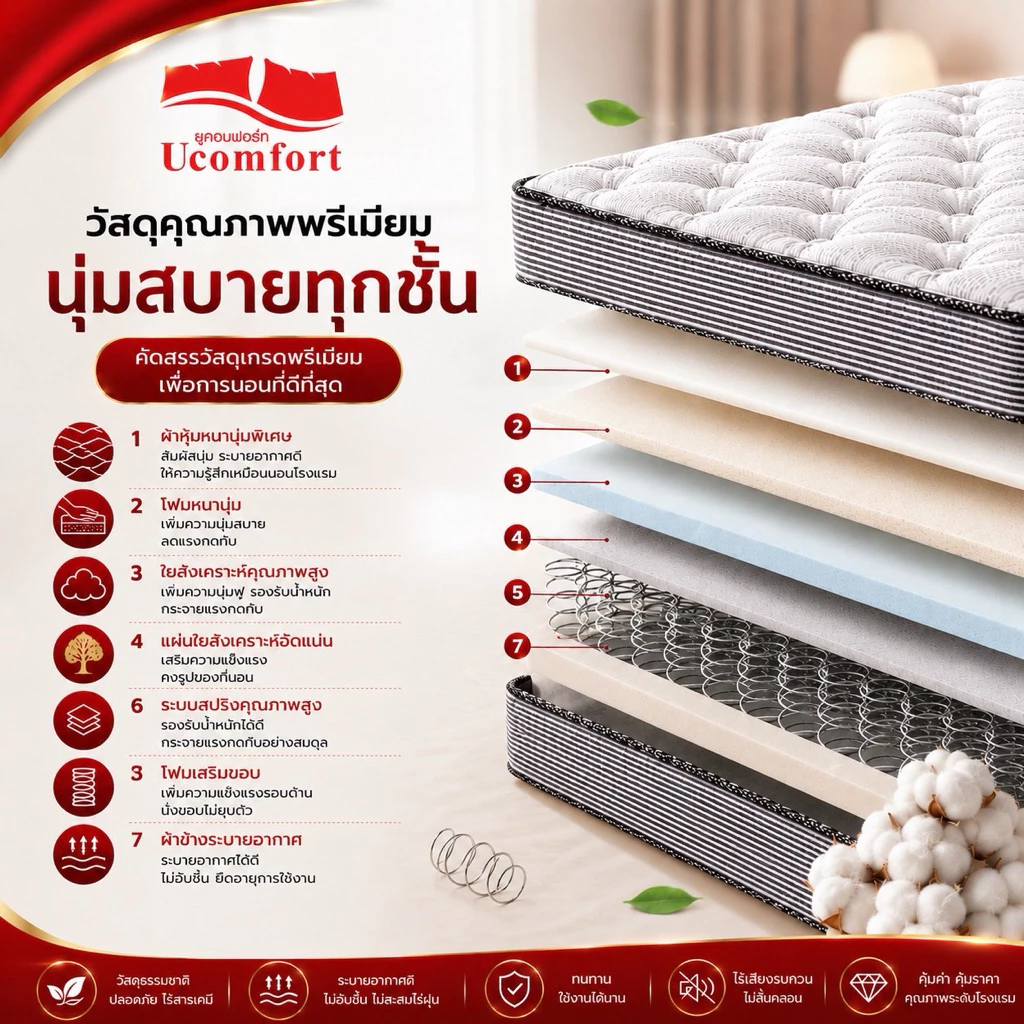 UCOMFORT ที่นอนโรงแรม รุ่น hotel spring หนา 9 นิ้ว ส่งฟรี thumbnail 3