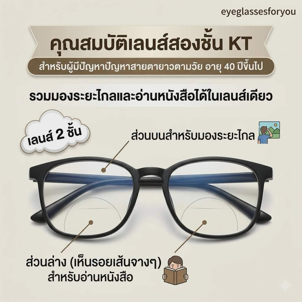 เลนส์สองชั้น เลนส์สายตายาว แว่นสองชั้นKT แว่นสายตายาวอายุ40+++ใส่​เดิน​ ขับรถ​ได้​ใส่​อ่าน​หนังสือ​ได้  (แถม​กรอบฟรี​)​