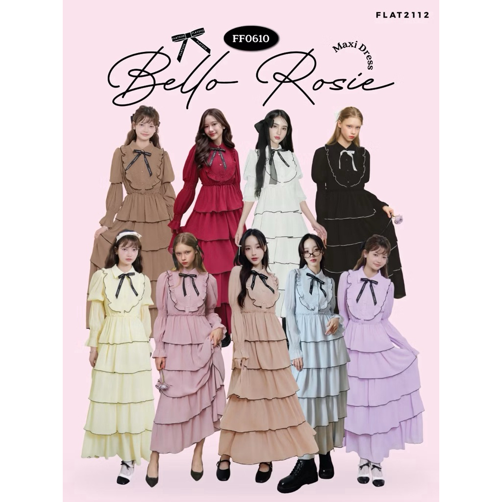 FLAT2112 : BELLO ROSIE MAXI DRESS เดรสยาว แต่งระบายชั้นๆ (FF0610) L
