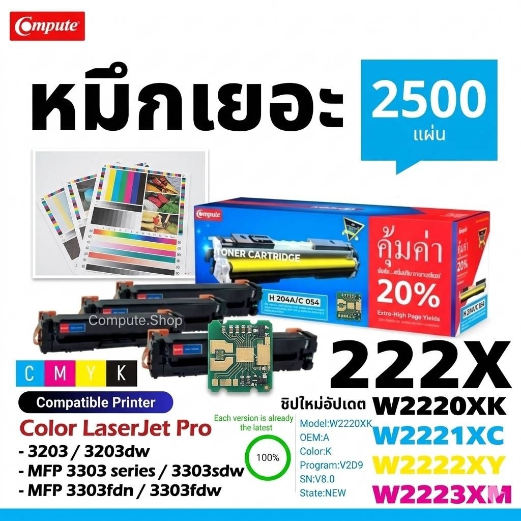 ตลับ W2220A W2220X BK CYAN MAGENTA YELLOW Toner HP 222A 222X 3203 3203dw HP MFP 3303 3303sdw 3303fdn