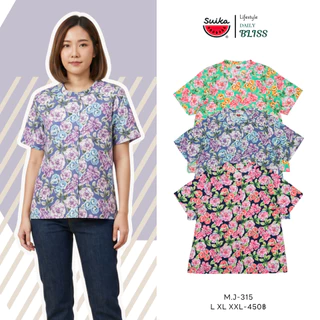 เสื้อแตงโม (SUIKA) - เสื้อแตงโมคอจีนผ่าหน้าแขนสั้นพิมพ์ลายดอกไม้ (M.J-160 315 004)