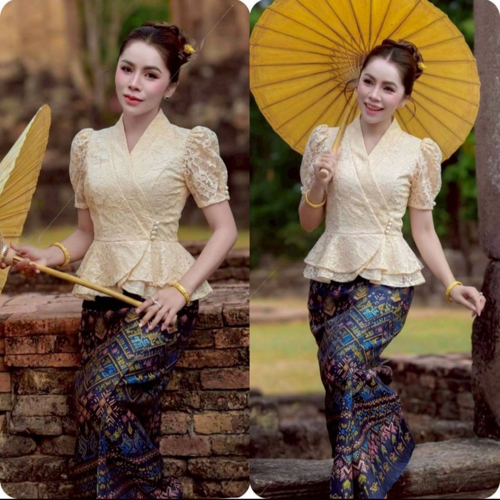 เสื้อลูกไม้อิตาลี่ เกรดพรีเมี่ยม แขนตุ๊กตา แต่งชายระบาย 2 ชั้น น่ารักๆ ใส่ทำบุญ ใส่ออกงาน สวยได้ทุกโอกาส (เฉพาะเสื้อ)