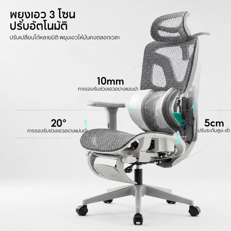 KUCADI เก้าอี้สุขภาพ Ergonomic Chair Office Chair  การรองรับส่วนเอวแบบ 3 โซน รับน้ำหนักได้ 200 กิโลกรัม [รับประกัน 5 ปี] thumbnail 4