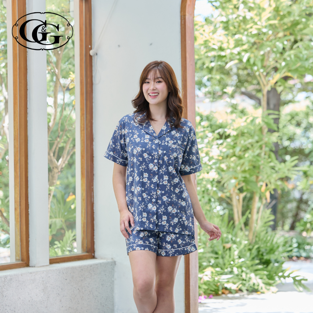G&G ชุดนอน เสื้อแขนสั้นคอปก กางเกงขาสั้น ผ้าคอตตอน Little Daisy Collection EN1C017