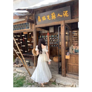 (พร้อมส่ง) Excellent creamy dress ชุดเดรสแขนตุ๊กตา ผ้าปักฉลุดอกไม้