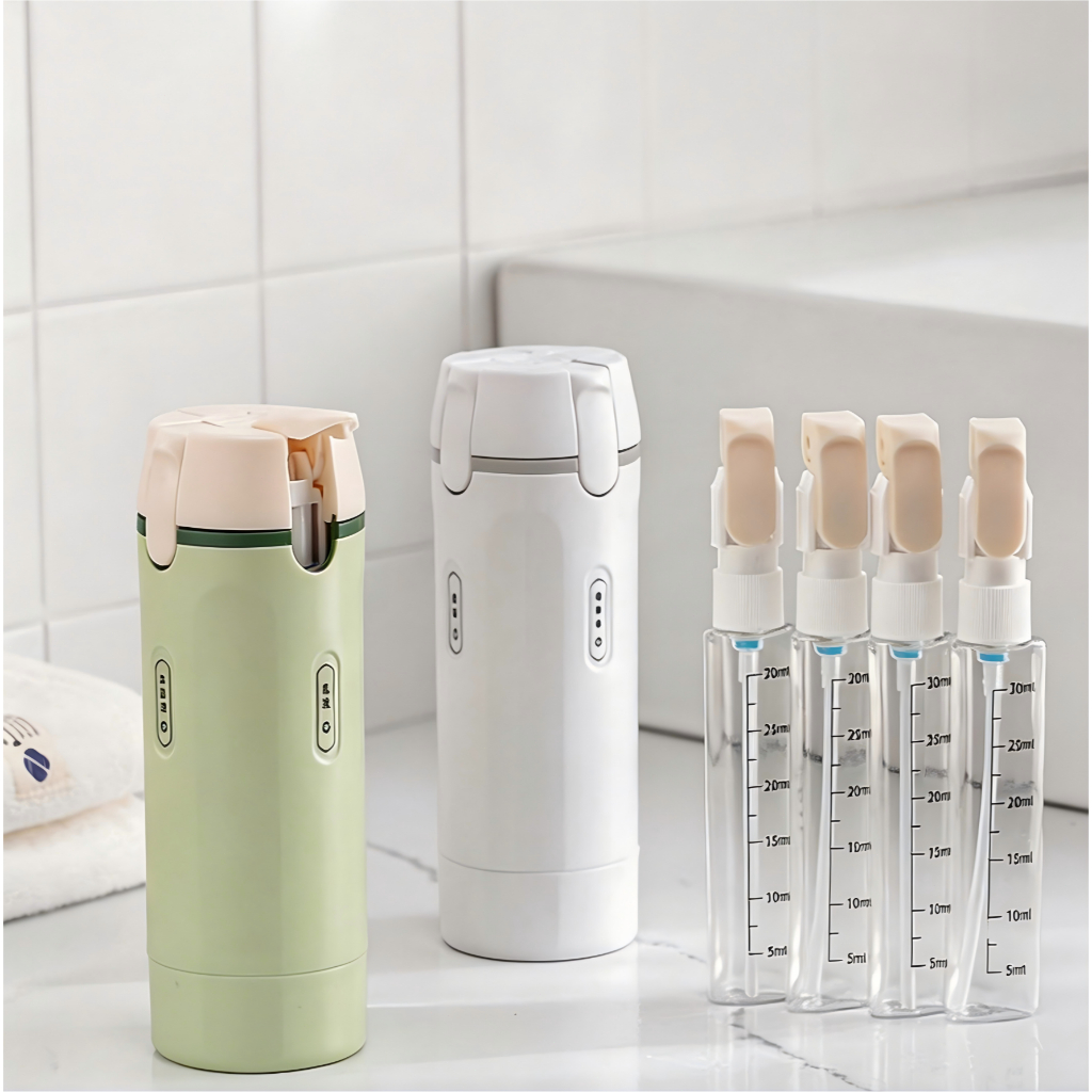 ขวดแบ่งใส่ของเหลว 4-in-1 สำหรับเดินทาง ใส่แชมพู ครีมอาบน้ำ เครื่องสำอาง พกพาสะดวก