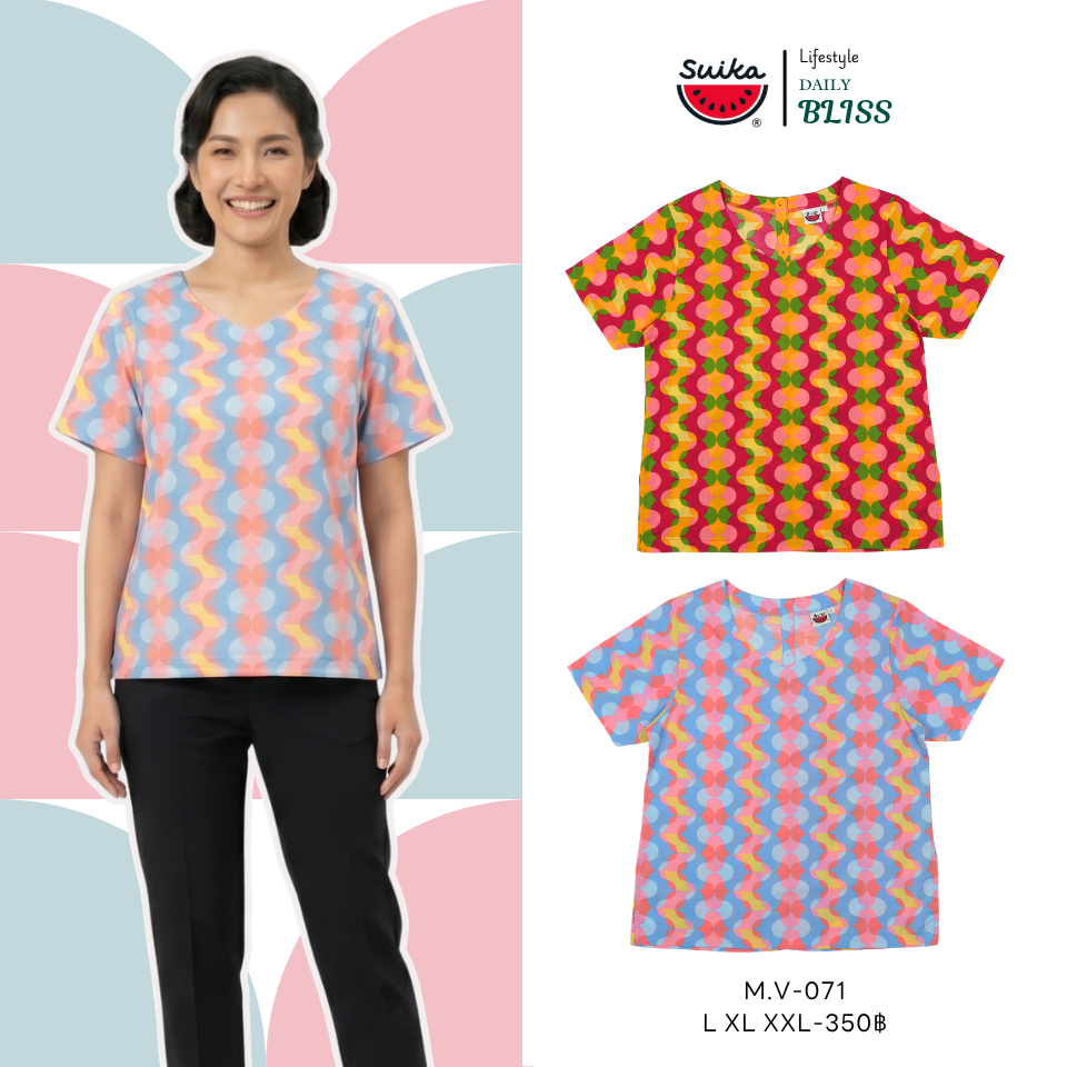 เสื้อแตงโม (SUIKA) - เสื้อผ้าป่านมัสลิน คอปาดกระดุมหลัง 3 เม็ด แขนสั้น  (M.C-149)