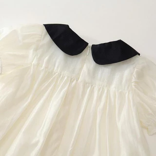 Hania kids พร้อมส่ง - เดรสเด็กผู้หญิงสีขาว คอปกดำ แขนพอง สไตล์คุณหนู น่ารัก ใส่ออกงาน - K5125720