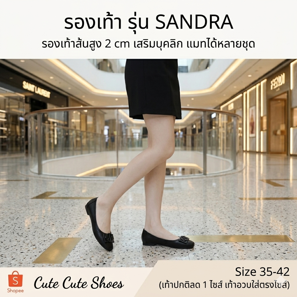 Sandra รองเท้าคัชชู มีส้น 2 ซม.ประดับอะไหล่ด้านหน้า นุ่มจริง เท้าเรียวต้องลด 1 ไซส์ เท้าอวบตรงไซส์