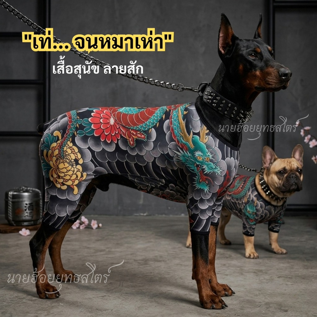เสื้อผ้าลายสักสำหรับสัตว์เลี้ยง ทั้งแมวและสุนัข เสื้อผ้าสัตว์เลี้ยงที่เหมาะสำหรับทุกฤดูกาล มีสไตล์ เท่ และสร้างสีสรรค์