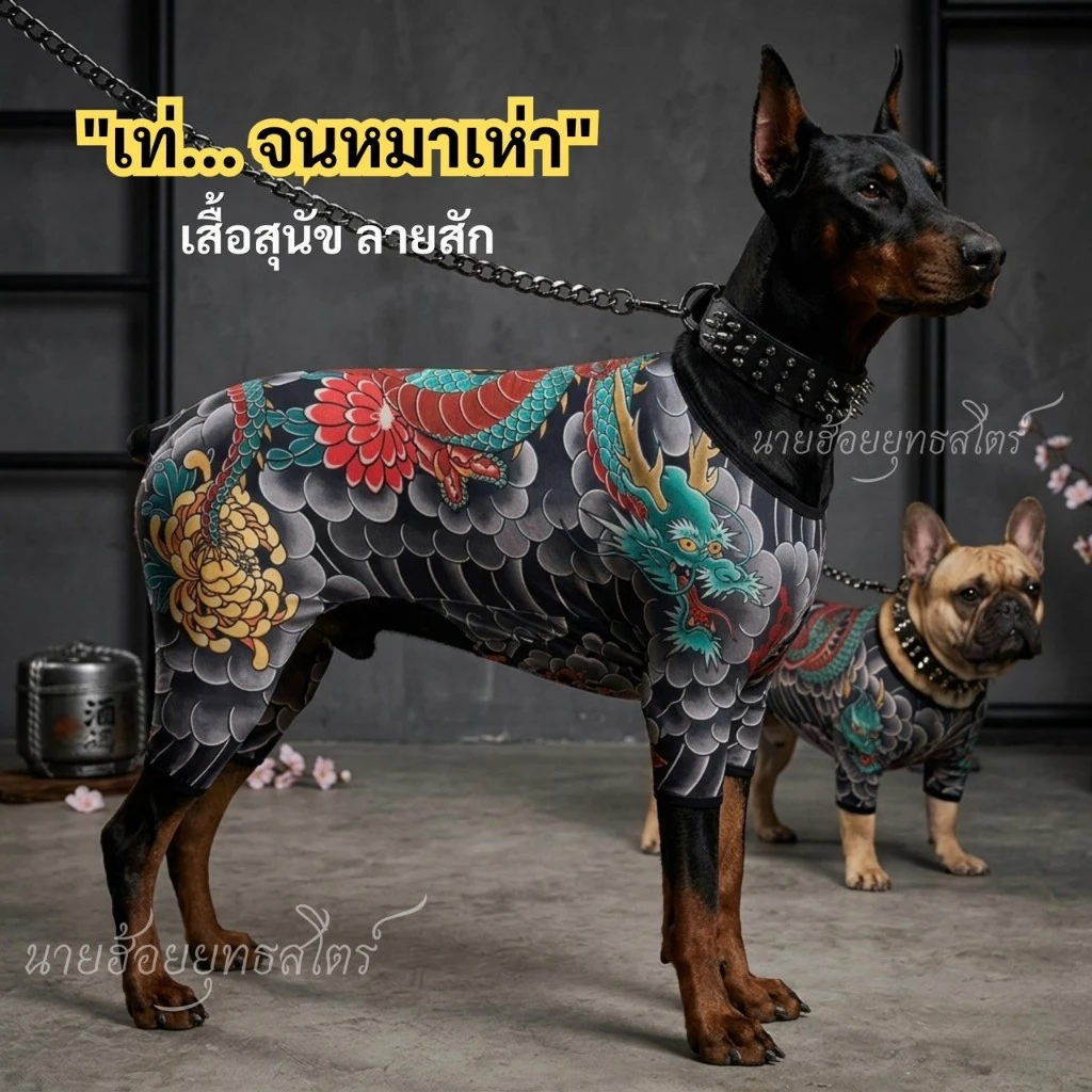 เสื้อผ้าลายสักสำหรับสัตว์เลี้ยง ทั้งแมวและสุนัข เสื้อผ้าสัตว์เลี้ยงที่เหมาะสำหรับทุกฤดูกาล มีสไตล์ เท่ และสร้างสีสรรค์