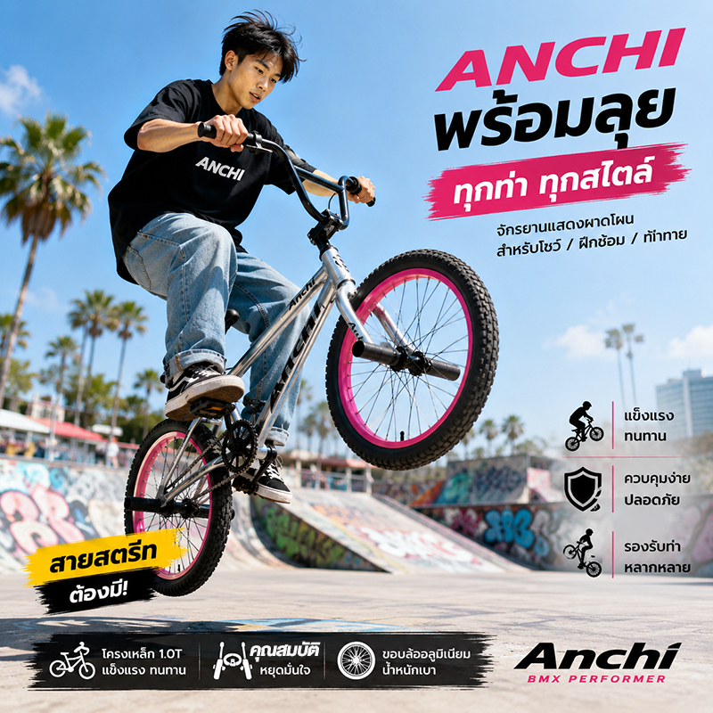 ANCHI จักรยาน BMX คาร์บอน สเตนท์ เบา แข็งแรง ทรงสวย สำหรับสตรีท และการแสดง