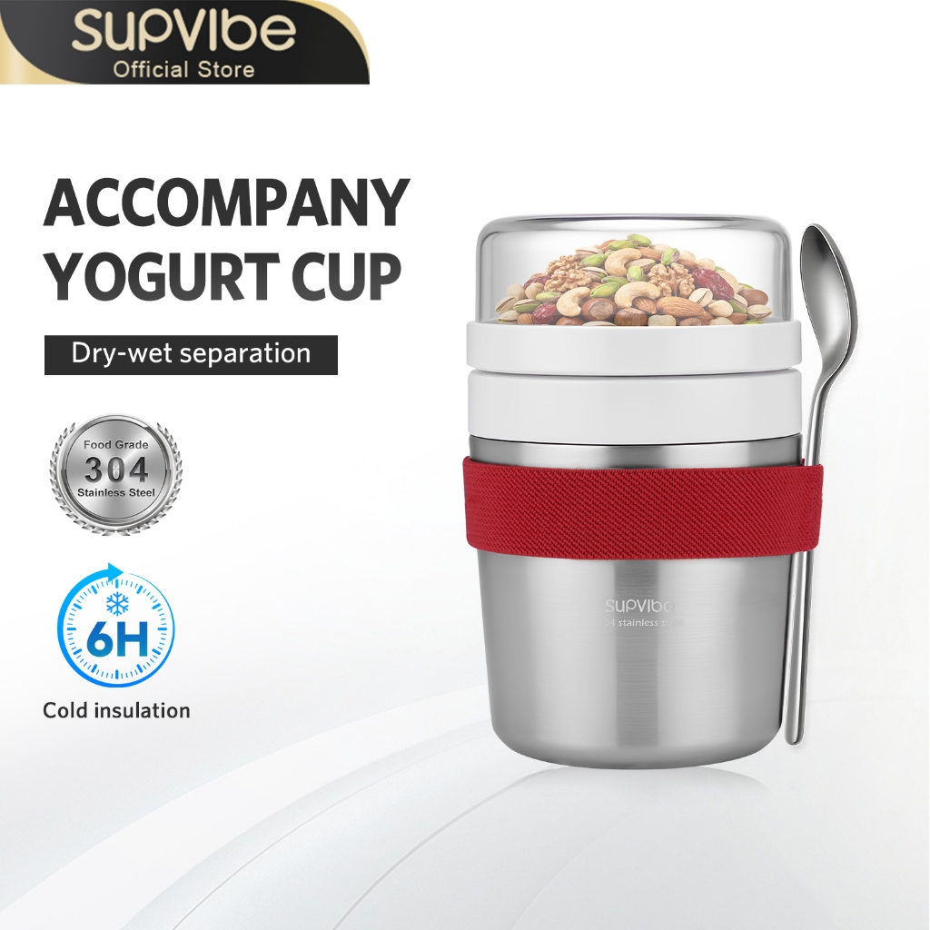 SUPVIBE แก้วโอเวอร์ไนท์โอ๊ต แก้วอาหารเช้า แก้วเก็บความเย็น กระติกน้ำร้อน แก้วกาแฟ สเตนเลส304 กระติกเก็บความเย็น 500ml