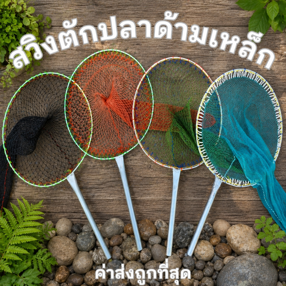 สวิงตักปลา ที่ช้อนปลา ด้ามเหล็กอย่างดี | วงกว้าง 33 ซม. แข็งแรงทนทาน (สวิงตักปลาด้ามเหล็ก)