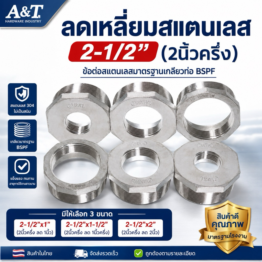 ลดเหลี่ยมสแตนเลส 2-1/2"x1" , 2-1/2"*1-1/2" , 2-1/2"*2"