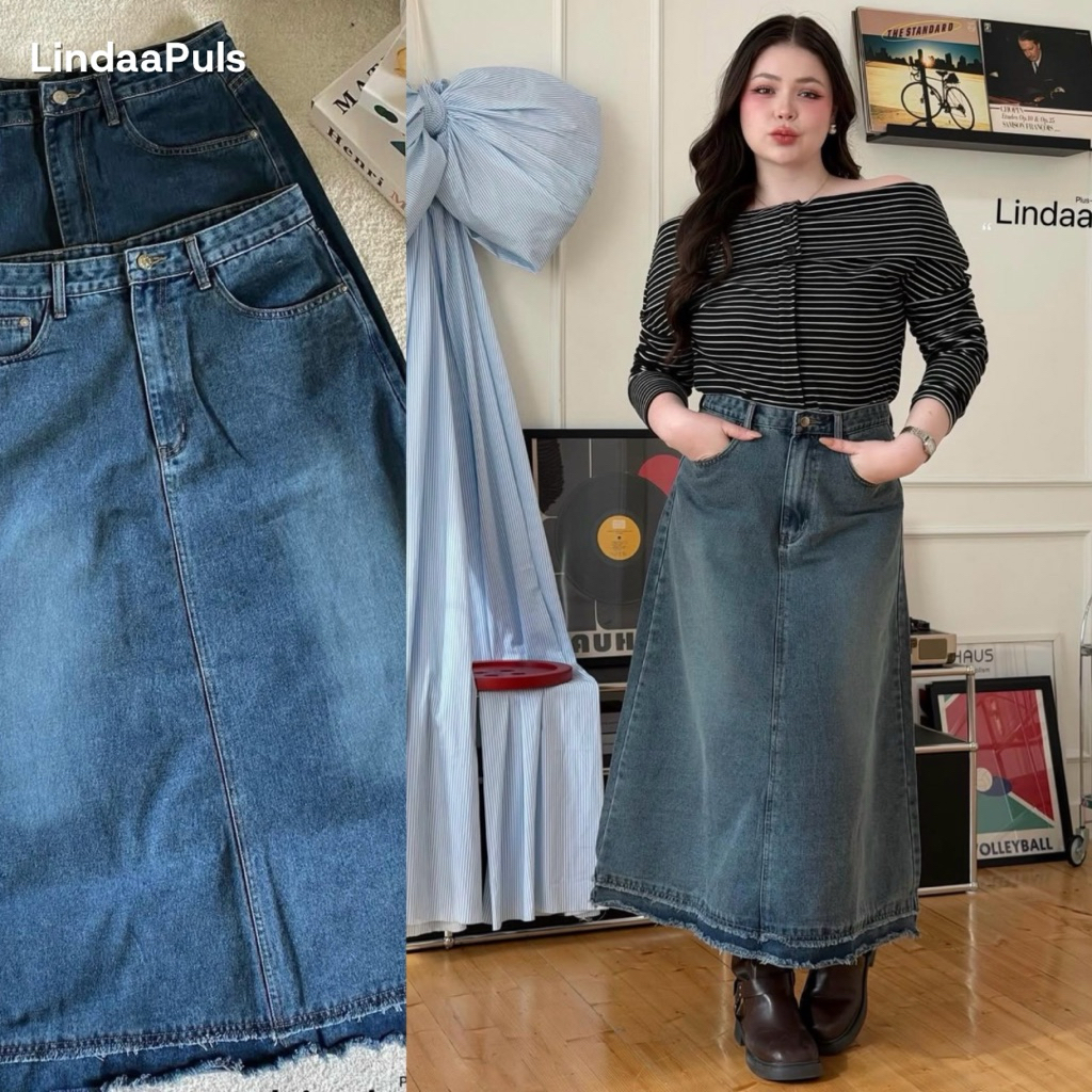 LindaaPlus--“𝐉𝐞𝐚𝐧𝐬 𝐬𝐤𝐢𝐫𝐭 ” กระโปรงยีนส์แต่งชายรุ่ยสาวอวบอ้วน✨ งานสั่งตัดพิเศษสำหรับสาวอวบอ้วนโดยเฉพาะ