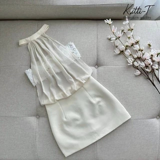 KITTI -T SET (2)ชิ้น ครีมสุดหรู ดีไซน์เรียบโก้ผ้าชีฟองเนื้อละเอียด มีความโปร่งแสง มาพร้อมเกาะอกงานลูกไม้ปักสีครีม
