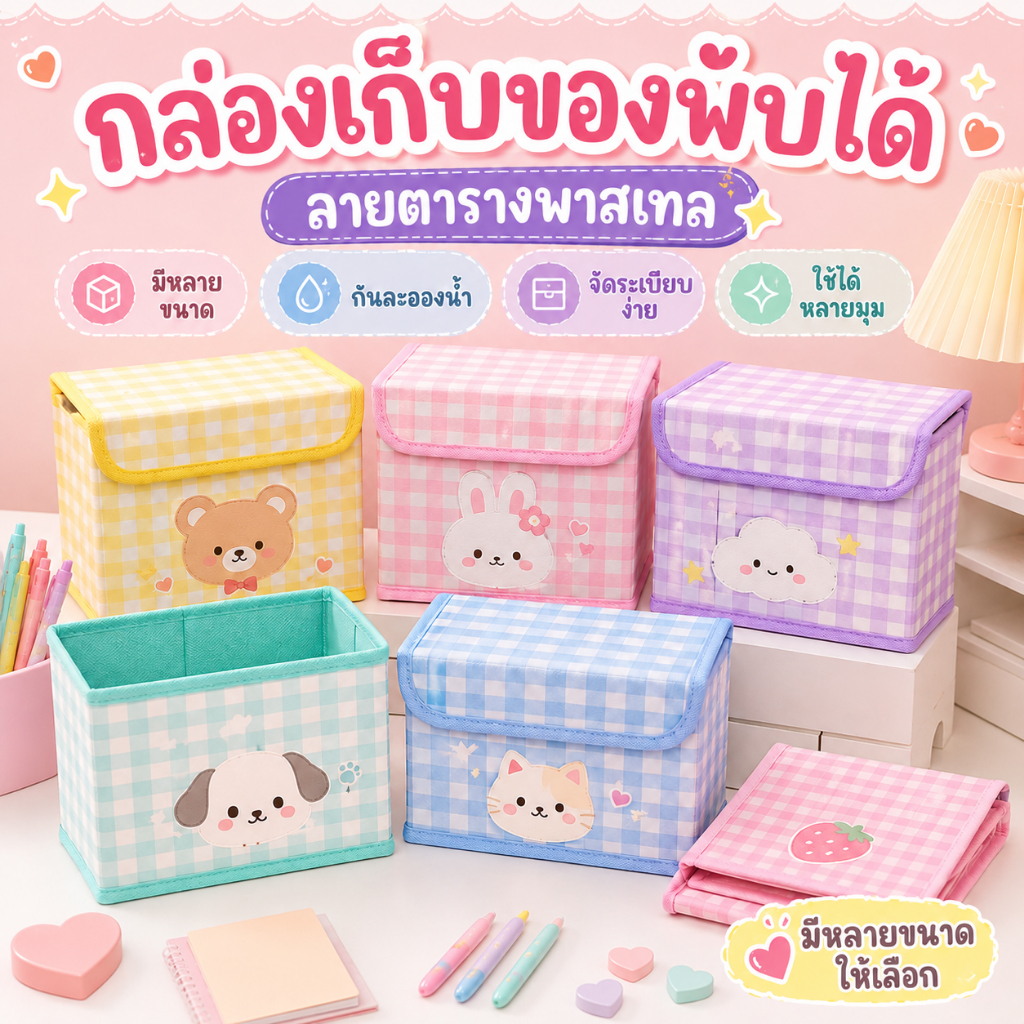 กล่องเก็บของลายสก๊อต กล่องจัดระเบียบอเนกประสงค์ ใส่เครื่องเขียน เครื่องสำอาง ของจิปาถะ พร้อมส่ง
