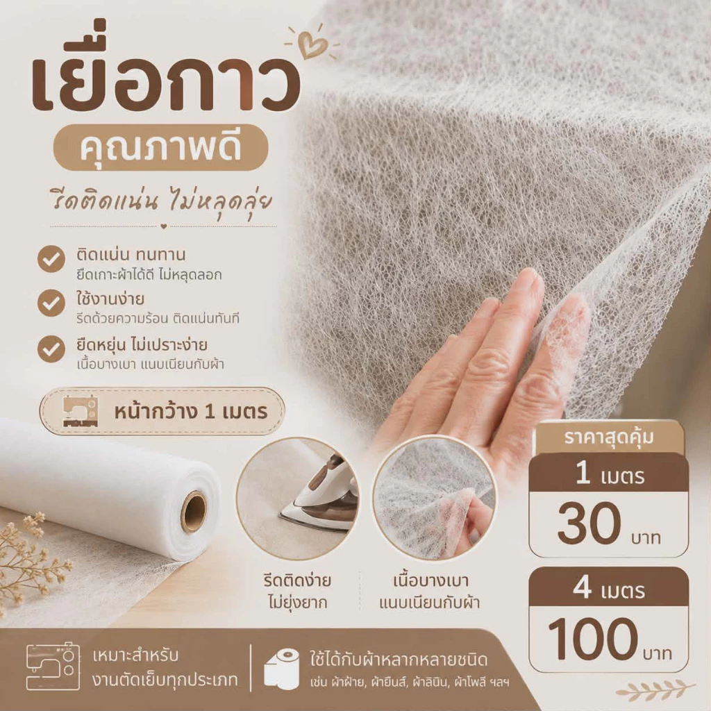 เยื่อกาว 2 หน้า ตัด 4 เมตร 100 บาท และแบบม้วน 20 เมตร