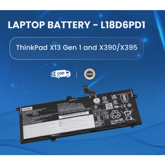 Battery L18D6PD1 for ThinkPad X13 Gen 1 and X390/X395 ของใหม่มือ 1 ประกัน 6 เดือน