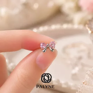 Palyne ต่างหูแม่เหล็ก ไม่ต้องเจาะหู ต่างหูเพชรโบว์ ใส่ง่าย ไม่เจ็บ ต่างหูแฟชั่น ของขวัญ Rosy Ribbon Magnetic Earrings