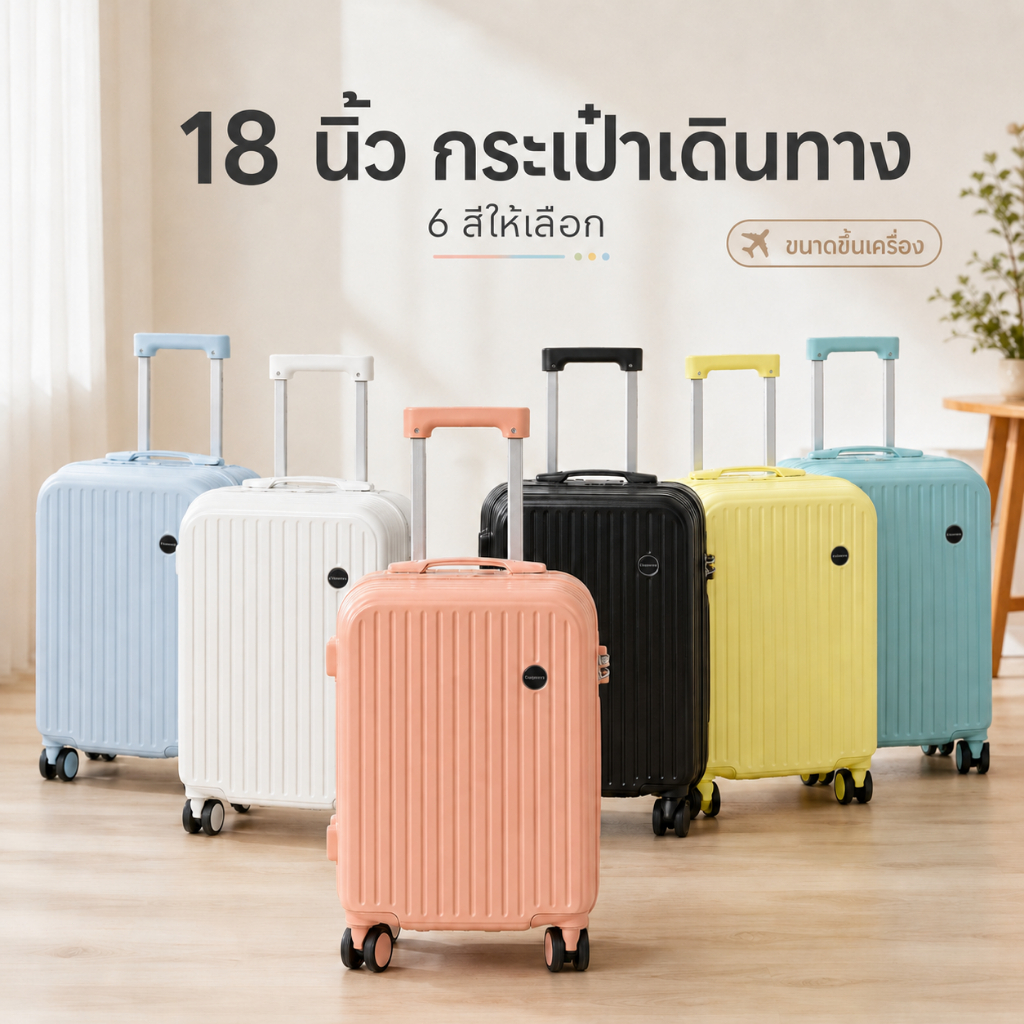FASHION BUTLE กระเป๋าเดินทาง 18 นิ้ว | สีพาสเทลมาคารอง/18 นิ้ว ไซซ์กะทัดรัด ขึ้นเครื่องได้ ไม่ต้องโหลด luggage