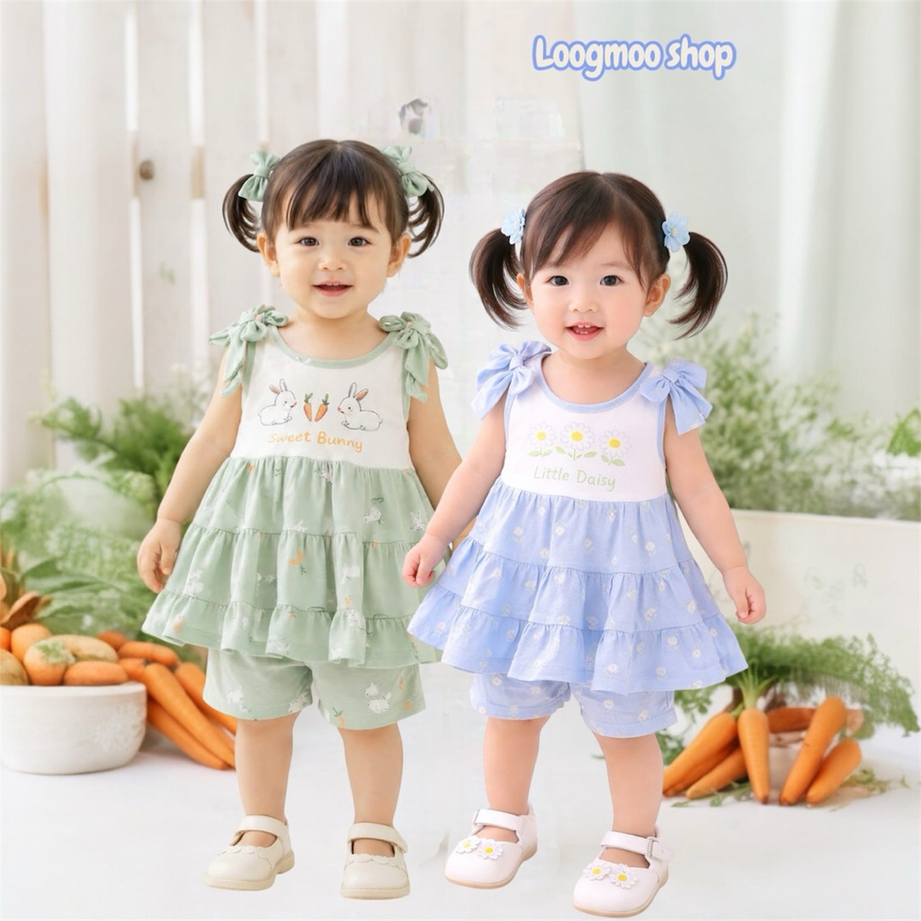 ชุดเดรสลูกสาว Bno เดรส + กางเกง ผ้าคอตตอนนิ่ม