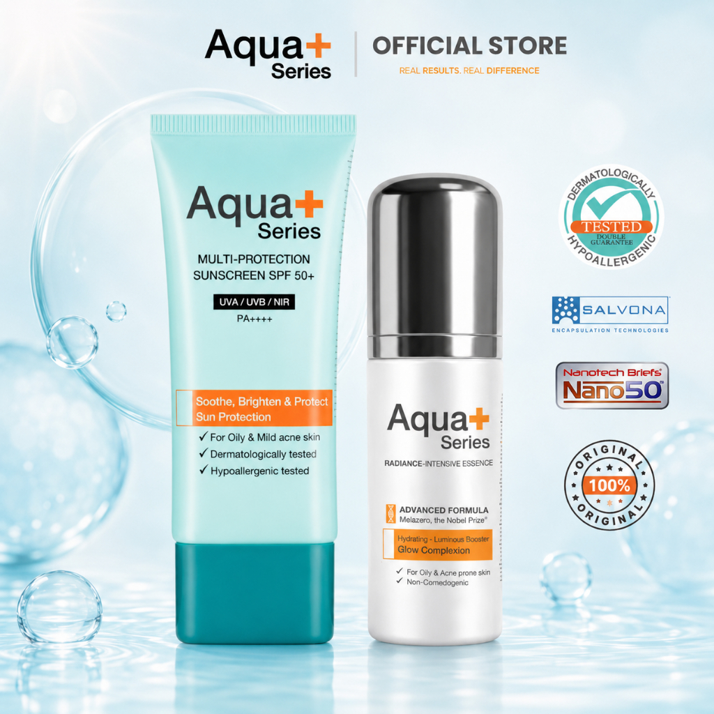 ( ชุด Set ) Aqua+series Radiance Intensive Essece 30 ml. & Multi-Protection Sun screen 50 ml.