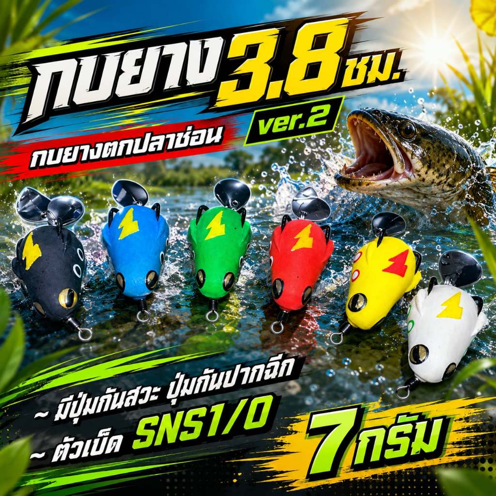 กบยาง เหยื่อปลอม ขนาด 1/O 3.8 ซม. ตัวเบ็ด SNS 1/0 มีปุ่มกันสวะ ตัวสินค้าไม่มีกล่องนะคับ