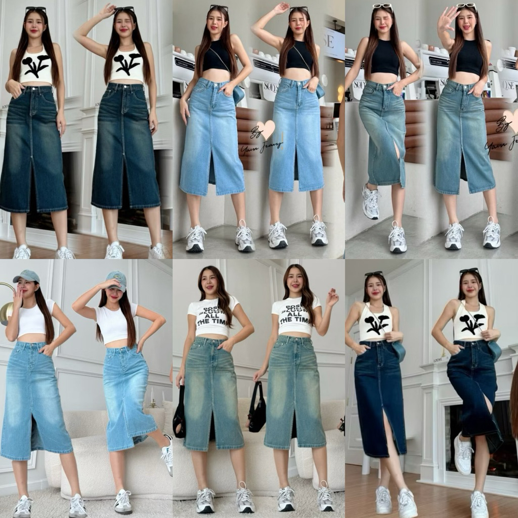 🎀 ส่งต่อ 🎀 (Size S) กระโปรงยีนส์ยาวผ่าหน้า ป้ายYAM jeans usedbydew