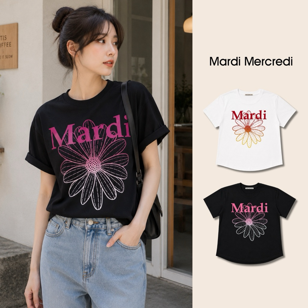 พร้อมส่ง / เสื้อยืด ❤️💯❤️ Mardi Mercredi - Flowermardi Gradation ส่งสินค้าทุกวัน ส่งเร็ว