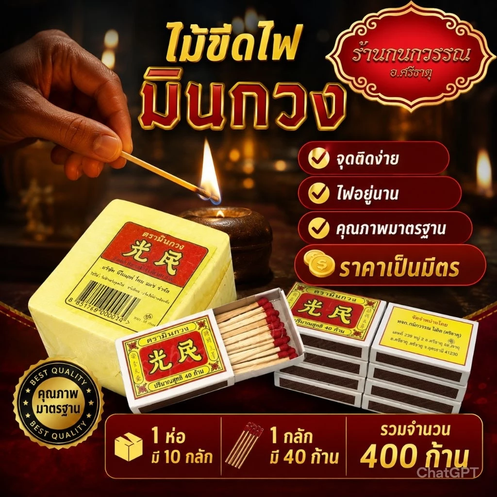 ไม้ขีดไฟ🪔 ตรามินกวง 1แพ๊ค(10กล่องเล็ก)