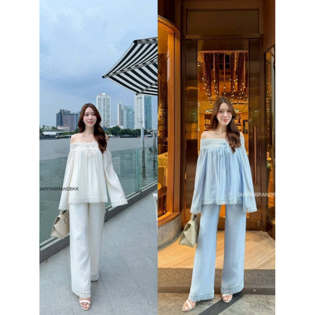 D6 งานป้าย Jariya Set ชุดเซ็ท 2 ชิ้น เสื้อ กางเกงขายาว สำหรับผู้หญิง เสื้อผ้าแฟชั่นผู้หญิง ไซส์ S-XL