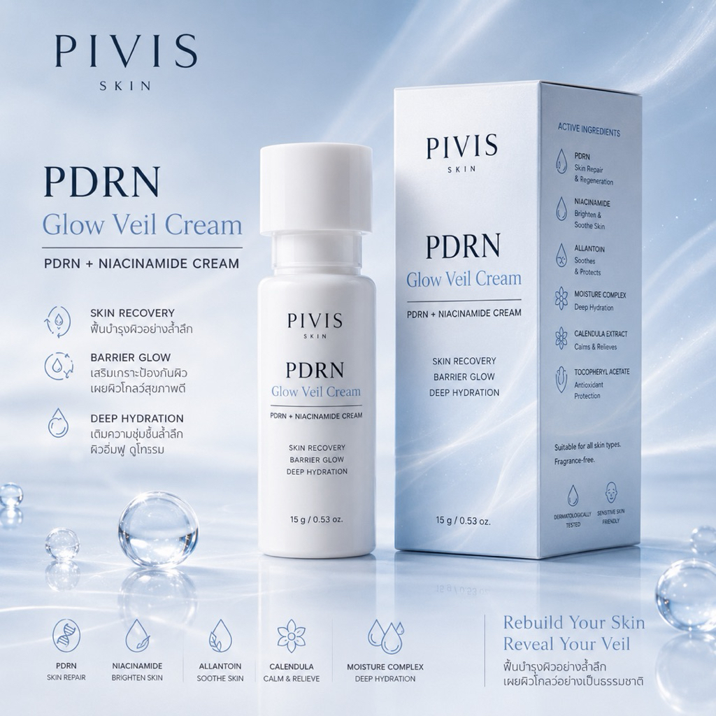 (กด3แถม1)PIVIS SKIN - PDRN🇰🇷-Niacinamind Glow Veil cream 🫧ขาวใส ผิวโกลว์ ฉ่ำน้ำ