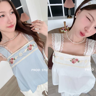 🌟Mamildya.shop🌟 เสื้อสายเดี่ยว แต่งลูกไม้ / M2-4/NUSA-ปักโรส⚫