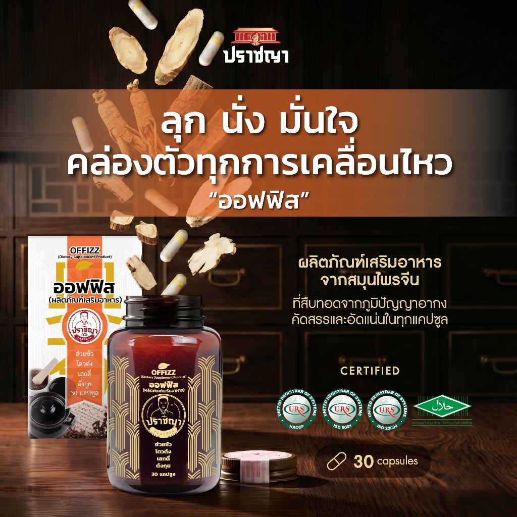 ปราชญา ออฟฟิส Offizz อาหารเสริมสำหรับคนทำงานหนัก และดูแลร่างกายในชีวิตประจำวัน 30 แคปซูล