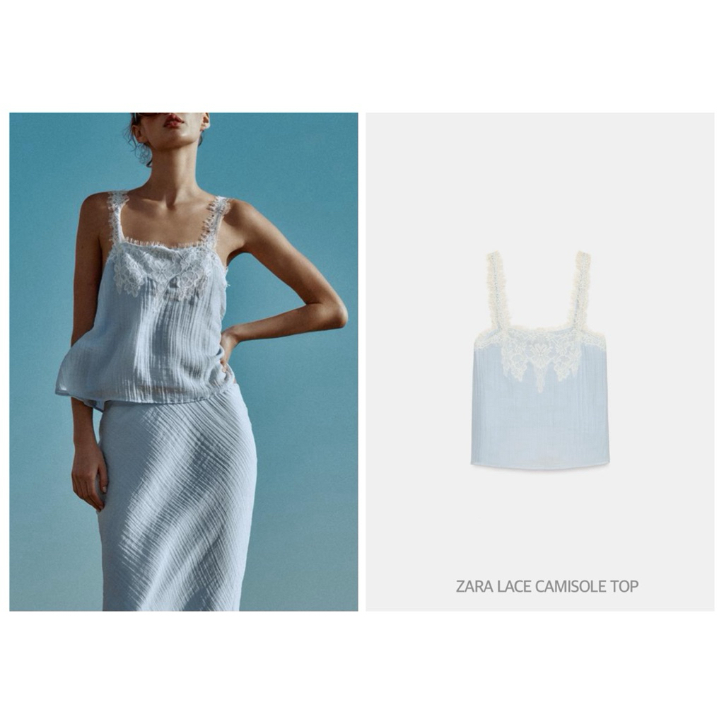 ZARA เสื้อสายเดี่ยว ปักลูกไม้ LACE CAMISOLE TOP (B1703)