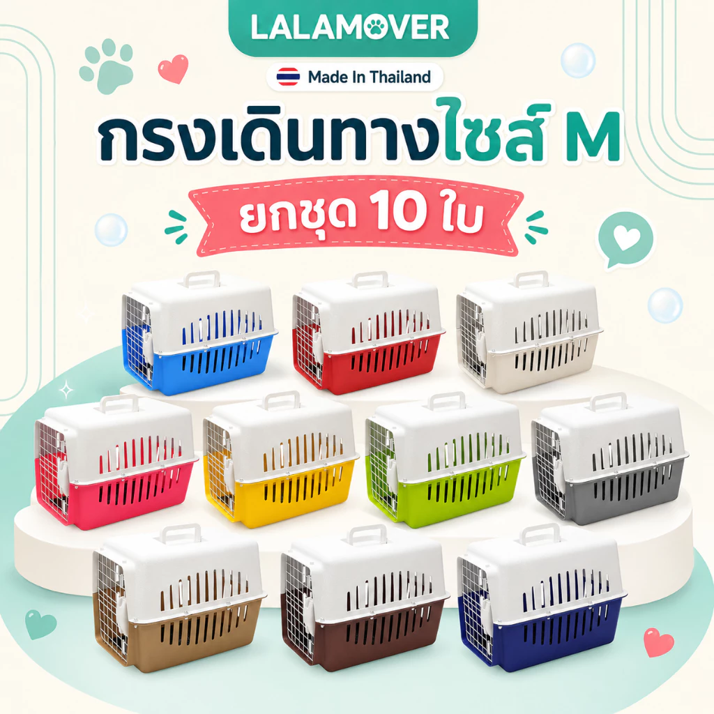 LALAMOVER กรงเดินทางสัตว์เลี้ยง ไซส์ M ยกชุด 10 ใบ คละสี 32x47x32 ซม. | กรงเดินทางแมว สุนัขพันธุ์เล็ก กระต่าย
