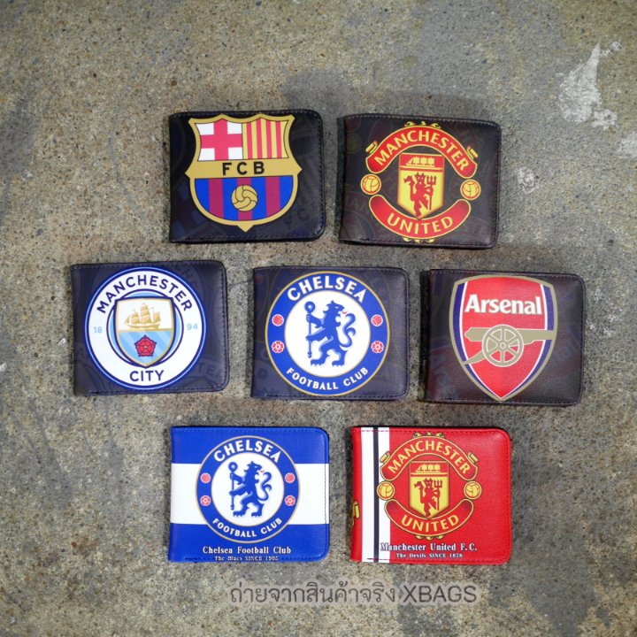 กระเป๋าสตางค์ฟุตบอล 2 พับสั้น ข้างในเป็นผ้า ลายทีมดัง (Man U / Liverpool / Barcelona / Arsenal / Chelsea)