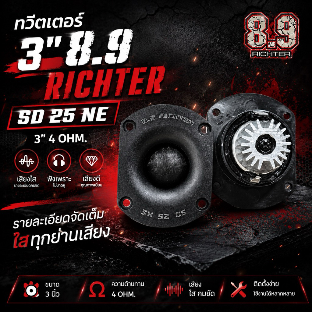 ทวีตเตอร์ 3" 8.9 RICHTER 3“ 4 โอม เสียงดีเสียงใส ฟังเพราะไม่บาดหูครับ