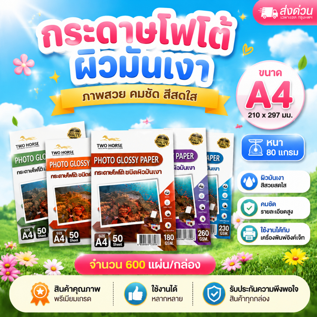 [ส่งด่วน] กระดาษโฟโต้ NEW !! PREMIUM สำหรับเครื่องปริ้นอิงค์เจ็ท ผิวมันเงา  กระดาษกันน้ำ