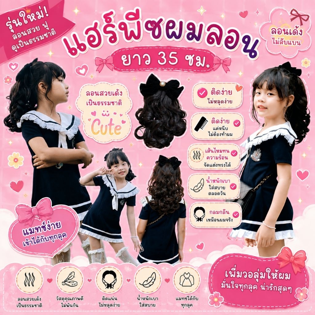 แฮร์พีชหางม้าผมลอนยาว35ซม.