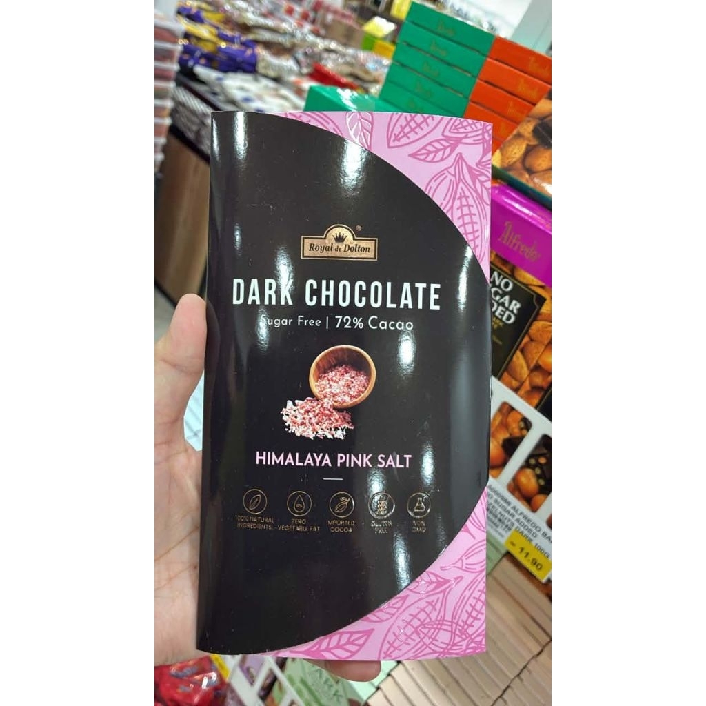 Dark chocolate Himalaya pink salt sugar free Dark72%ขนาด90g