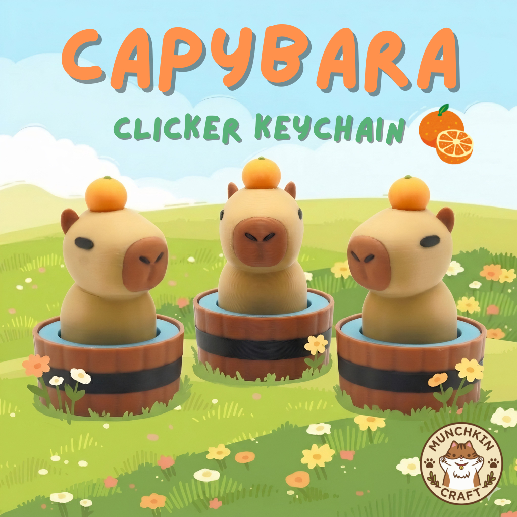 🍊 พวงกุญแจคาปิบาร่าแช่ออนเซ็น (Capybara Onsen Clicker) ของเล่นแก้เครียด