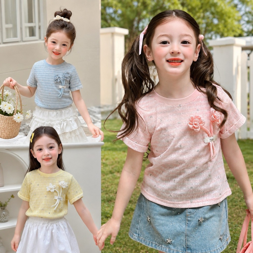 BB288 เสื้อเด็กผู้หญิงสไตล์เจ้าหญิง ลายริ้วหวาน แมทช์ง่าย ใส่เที่ยวได้